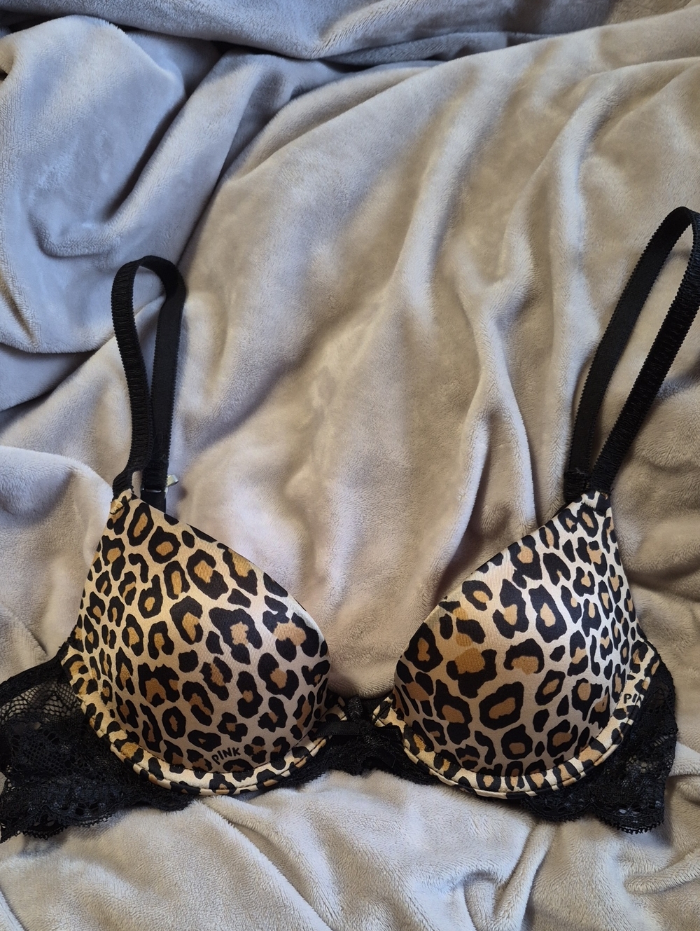 NWOT PINK Victoria's Secret Push Up Bra Leopard Animal Print Brown Black 30A